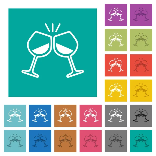 ワインの複数の色の普通の正方形の背景にフラット アイコンと乾杯 ホバーまたはアクティブ エフェクトの白と暗いアイコンのバリエーションが含まれて — ストックベクタ