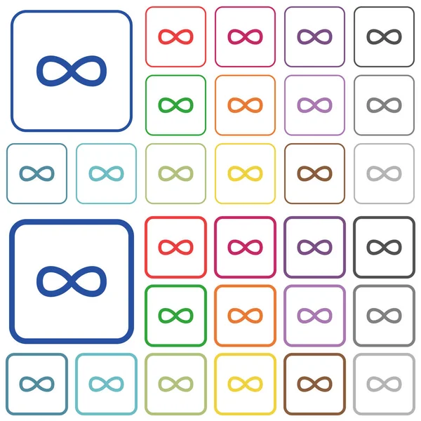 Simbolo Infinito Colore Icone Piatte Cornici Quadrate Arrotondate Versioni Sottili — Vettoriale Stock