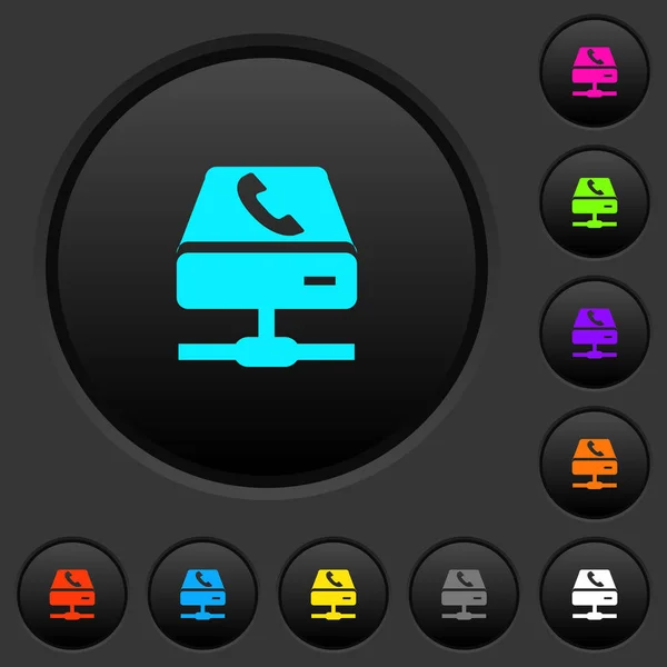 Voip サービスの暗い暗い灰色の背景に色鮮やかなアイコンとボタンを押す — ストックベクタ