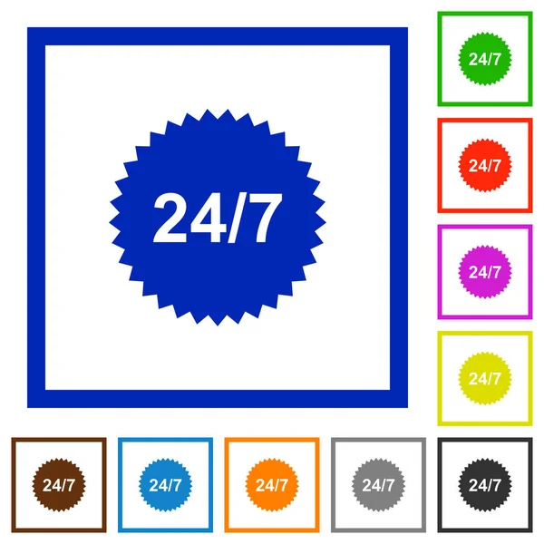 Ώρες Επτά Αυτοκόλλητο Εικονίδια Επίπεδη Χρώμα Τετράγωνο Καρέ Λευκό Φόντο — Διανυσματικό Αρχείο