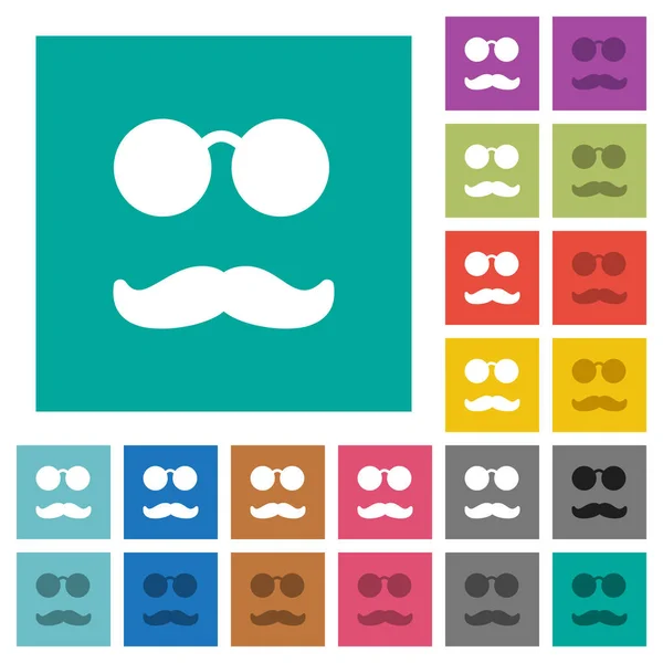 Lunettes Moustache Multicolores Icônes Plates Sur Fond Carré Uni Variations — Image vectorielle