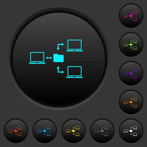 Темные Кнопки Сетевой Файловой Системы Яркими Цветовыми Значками Темно Сером — стоковый вектор