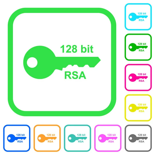 128 ビットの Rsa 暗号化の鮮やかな色の白い背景の上の湾曲したボーダー フラット アイコン — ストックベクタ