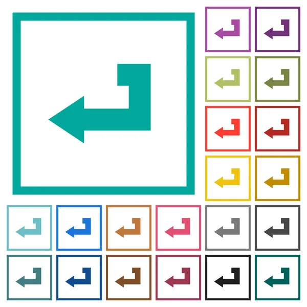 Touche Retour Icônes Plates Couleur Avec Cadres Quadrants Sur Fond — Image vectorielle