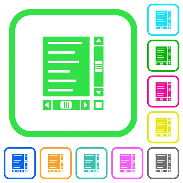 Documento Con Contenido Barras Desplazamiento Iconos Planos Colores Vivos Bordes — Vector de stock