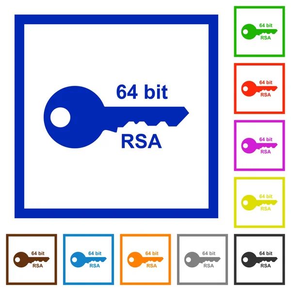 Bits Cryptage Rsa Icônes Couleur Plates Dans Des Cadres Carrés — Image vectorielle