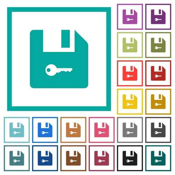 Verschlüsseln Datei Flache Farbsymbole Mit Quadrantenrahmen Auf Weißem Hintergrund — Stockvektor