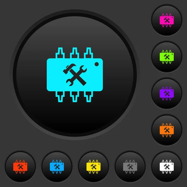Mantenimiento Hardware Botones Oscuros Con Iconos Color Vivos Sobre Fondo — Vector de stock