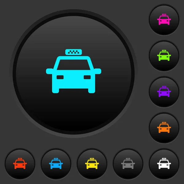 Taxi Car Dark Push Buttons Vivid Color Icons Dark Grey — Stock Vector