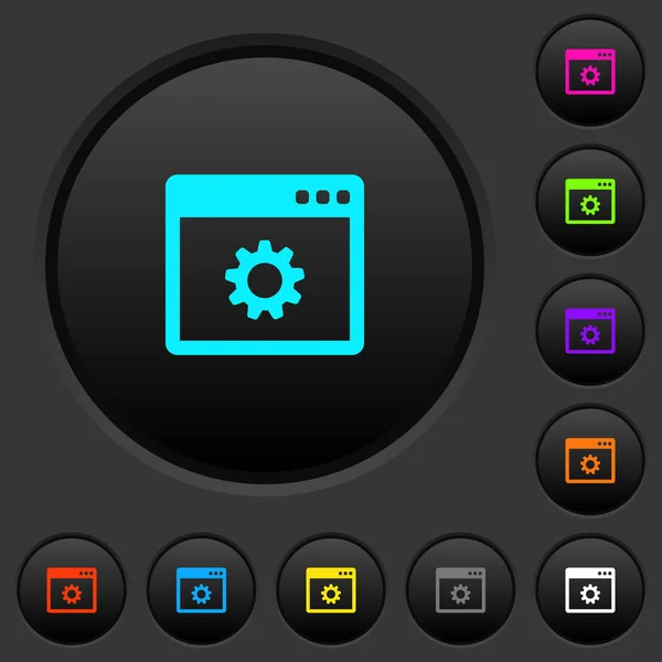 Configuración Aplicación Botones Oscuros Con Iconos Color Vivos Sobre Fondo — Vector de stock