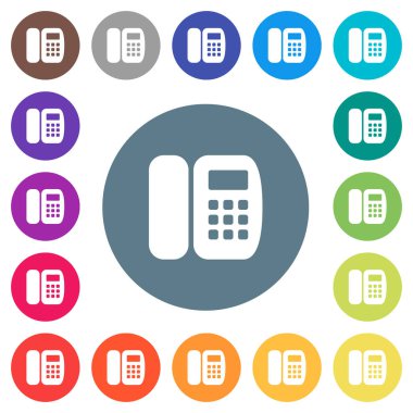 Ofis telefon düz beyaz simgeleri yuvarlak renkli arka planlar. 17 arka plan renk değişimleri dahil.