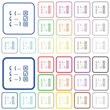 Program renk düz simgeleri Yuvarlatılmış kare kare hata ayıklama. İnce ve kalın sürümleri dahil.
