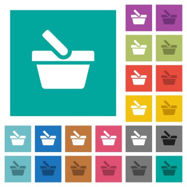 Alışveriş sepeti çok düz simgeler düz kare arka plan üzerinde renkli. Beyaz ve koyu kutsal kişilerin resmi varyasyon hover veya etkin efektleri dahil.
