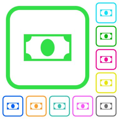 Beyaz arka plan üzerinde eğri sınırları tek banknot canlı renkli düz simgeler