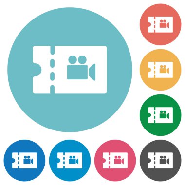 Yuvarlak film indirim kupon düz beyaz simgeler üzerinde renkli arka planlar