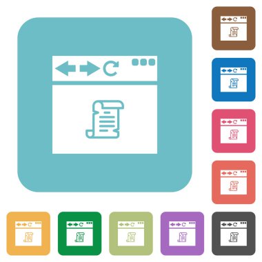 Komut dosyası beyaz düz simgeler renk üzerinde çalışan tarayıcı yuvarlak kare arka planlar