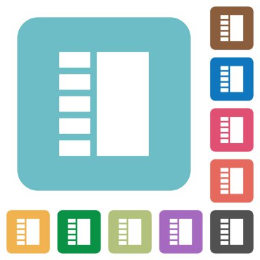 Dikey sekmeli düzen beyaz düz simgeler renk üzerinde yuvarlak kare arka planlar