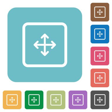 Nesne beyaz düz simgeler yuvarlak renkli kare arka planlar üzerinde sürükleyin