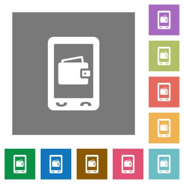 Mobil cüzdan düz simgeler basit renkli kare arka planlar