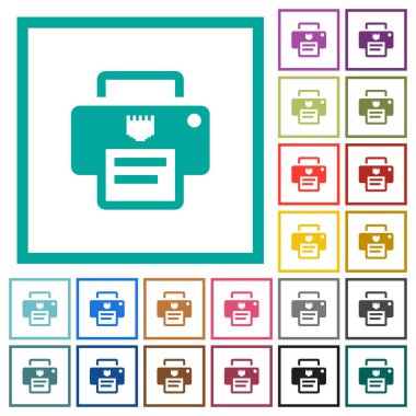 IP yazıcı düz renk simgeleri beyaz arka plan üzerinde çeyreği çerçeveli