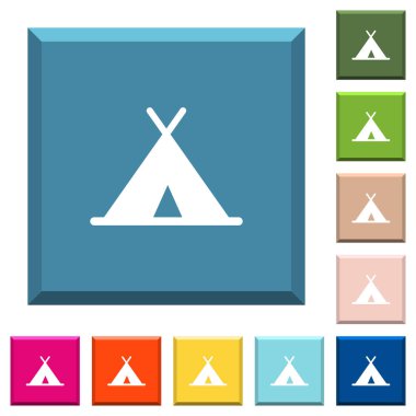 Çadır beyaz simgeleri çeşitli moda renklerde ucu keskin kare düğmeleri