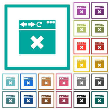 Tarayıcı iptal düz renk simgeleri beyaz arka plan üzerinde çeyreği çerçeveli
