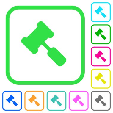 Yargıç çekiç beyaz arka plan üzerinde eğri sınırları içinde canlı renkli düz simgeler