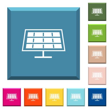 Güneş paneli beyaz simgeleri çeşitli moda renklerde ucu keskin kare düğmeleri