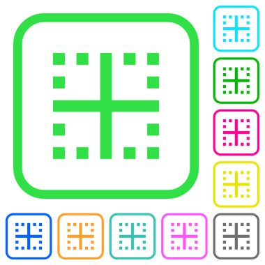 Beyaz arka plan üzerinde eğri sınırları içinde canlı renkli düz simgeler iç kenarlıklar