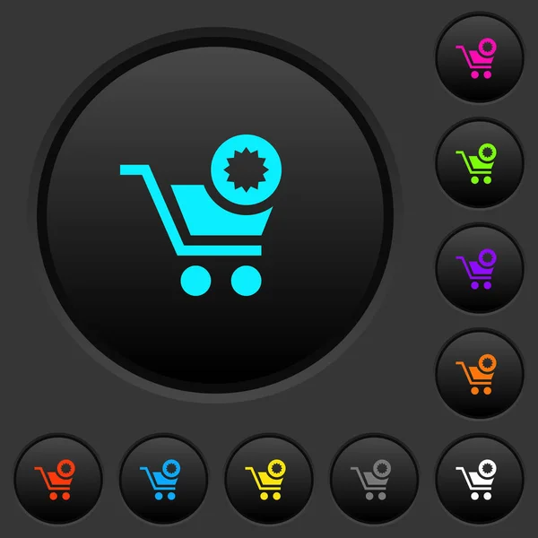 Εγγύηση Προϊόντος Αγορά Σκούρο Κουμπιά Εικονίδια Ζωηρό Χρώμα Σκούρο Γκρι — Διανυσματικό Αρχείο