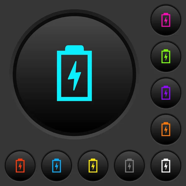 Baterie Energií Symbol Tmavé Tlačítka Ikonami Živé Barvy Tmavě Šedém — Stockový vektor