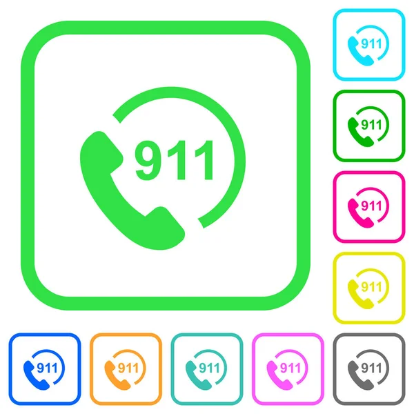 Chiamata Emergenza 911 Vivide Icone Piatte Colorate Bordi Curvi Sfondo — Vettoriale Stock