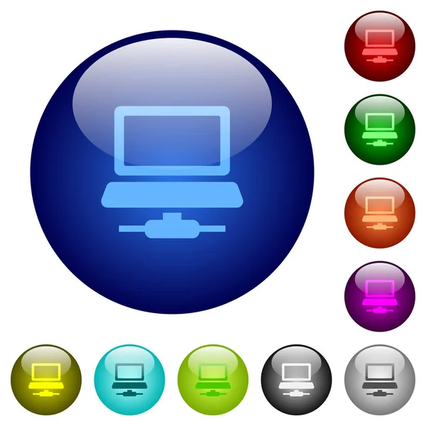 Network Computer Icons Color Glass Buttons — Stock Vector