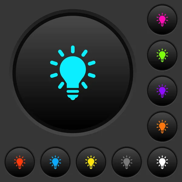 Beleuchtungslampe Dunkle Tasten Mit Lebendigen Farbsymbolen Auf Dunkelgrauem Hintergrund — Stockvektor