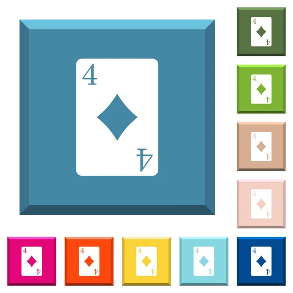Čtyři Ikony Karty Bílé Diamanty Omítané Čtvercová Tlačítka Různých Módních — Stockový vektor