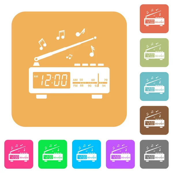 Vintage Radio Clock Music Flat Icons Rounded Square Vivid Color — Stock Vector