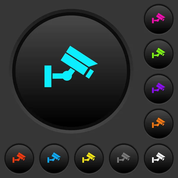 Темные Кнопки Камеры Безопасности Яркими Цветовыми Значками Темно Сером Фоне — стоковый вектор