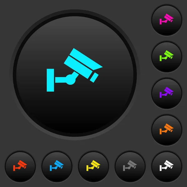 Cámara Seguridad Pulsadores Oscuros Con Iconos Color Vivos Sobre Fondo — Vector de stock