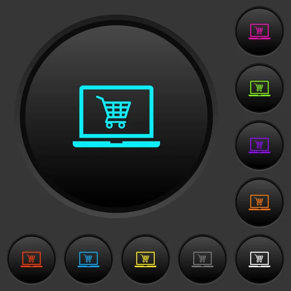 网上商店黑暗的按钮与生动的颜色图标在深灰色背景 — 图库矢量图片