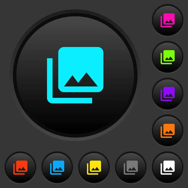 Photo Library Dark Push Buttons Vivid Color Icons Dark Grey — Stock Vector