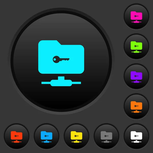 Ftp Säkert Mörka Tryckknappar Med Levande Färgikoner Mörk Grå Bakgrund — Stock vektor