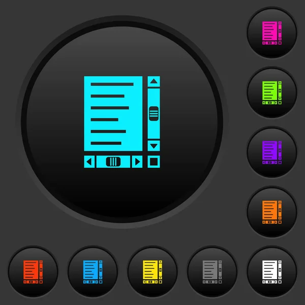 Документ Вмістом Смужками Прокрутки Темні Кнопки Яскравими Кольоровими Піктограмами Темно — стоковий вектор