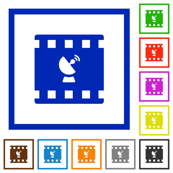 Filmausstrahlung Flache Farbsymbole Quadratischen Rahmen Auf Weißem Hintergrund — Stockvektor