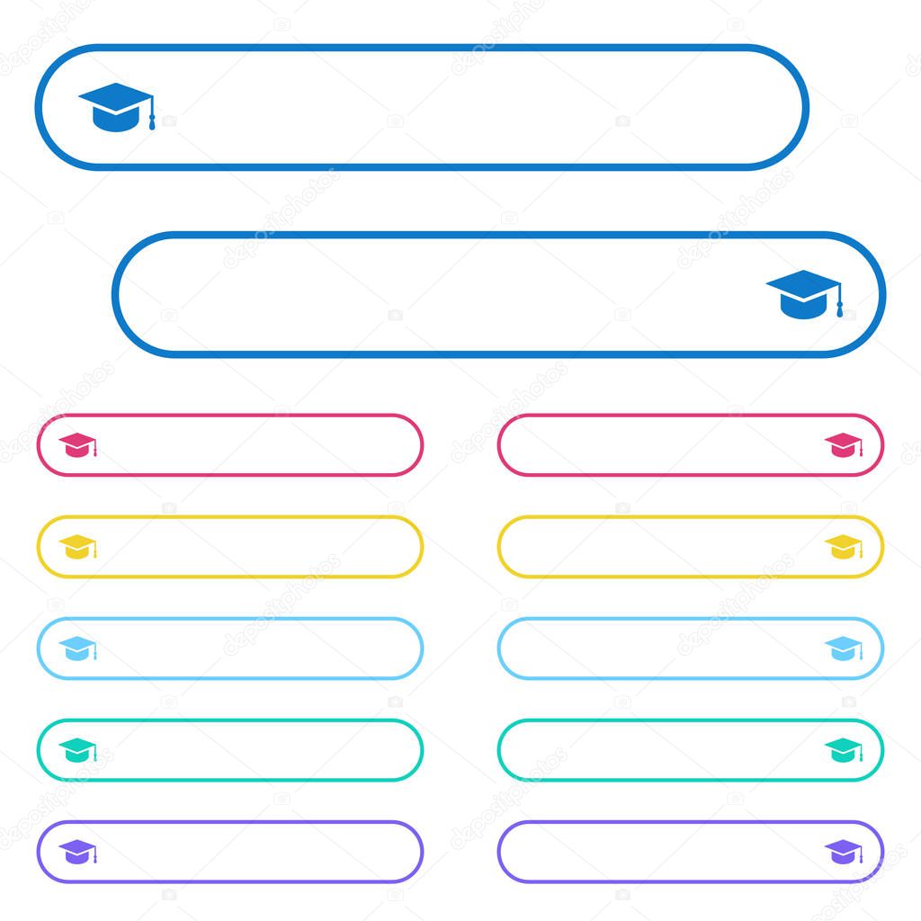 Graduation cap icons in rounded color menu buttons. Left and right side icon variations.