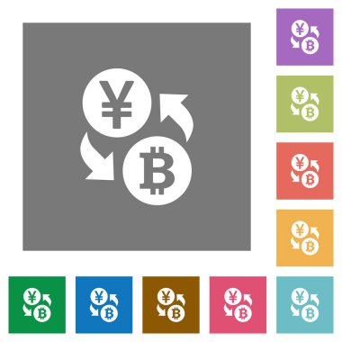 Yen Bitcoin para Satım düz simgeler basit renkli kare arka planlar