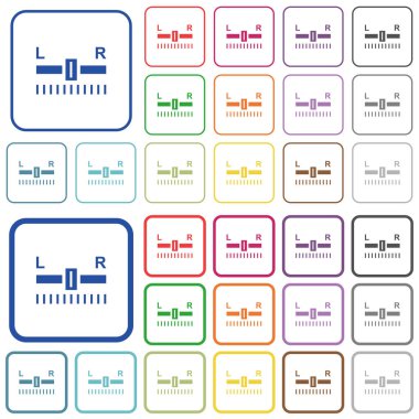 Ses ayarı denetimi renk düz simgeler Yuvarlatılmış kare kare. İnce ve kalın sürümleri dahil.