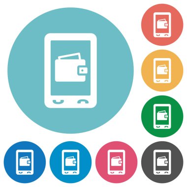 Mobil cüzdan düz beyaz simgeleri yuvarlak renkli arka planlar