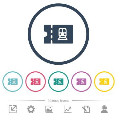 Demiryolu indirim kupon düz renk simgeleri ana hatları yuvarlak. 6 bonus simgeler dahil.