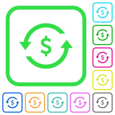 Dolar ödemek geri canlı renkli düz simgeler beyaz arka plan üzerinde eğri sınırları içinde