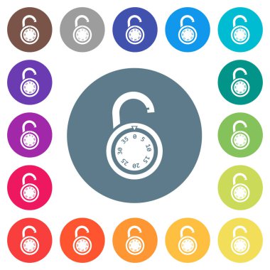 Şifreli kilit düz beyaz simgeler yuvarlak renkli arka planlar üzerinde yuvarlak kilidi. 17 arka plan renk değişimleri dahil.